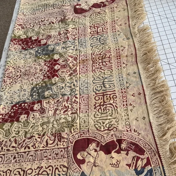 Vintage Woven Tapestry Throw / Wall Hanging – Warrior on Camel & Palm Trees– MCM